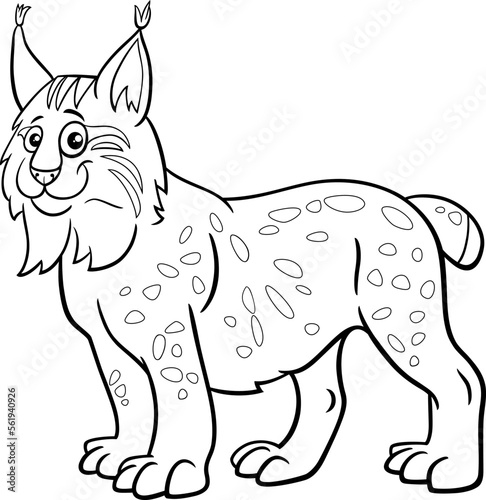 funny cartoon lynx animal character coloring page