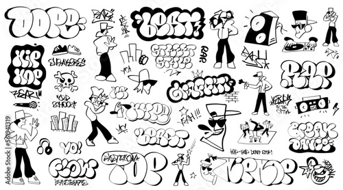 rap music  hip hop culture doodles  cartoon vector design element