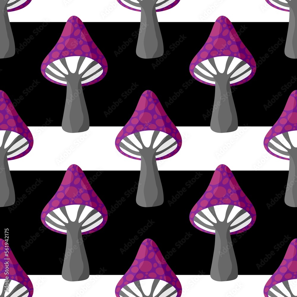 Obraz premium Cartoon autumn seamless mushrooms pattern for Halloween wrapping and kids accessories and clothes print
