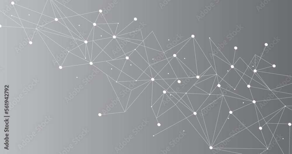 White network. Abstract connection on gray background. Network technology background with dots and lines for desktop. Ai background. Modern abstract concept. Line background, network technology
