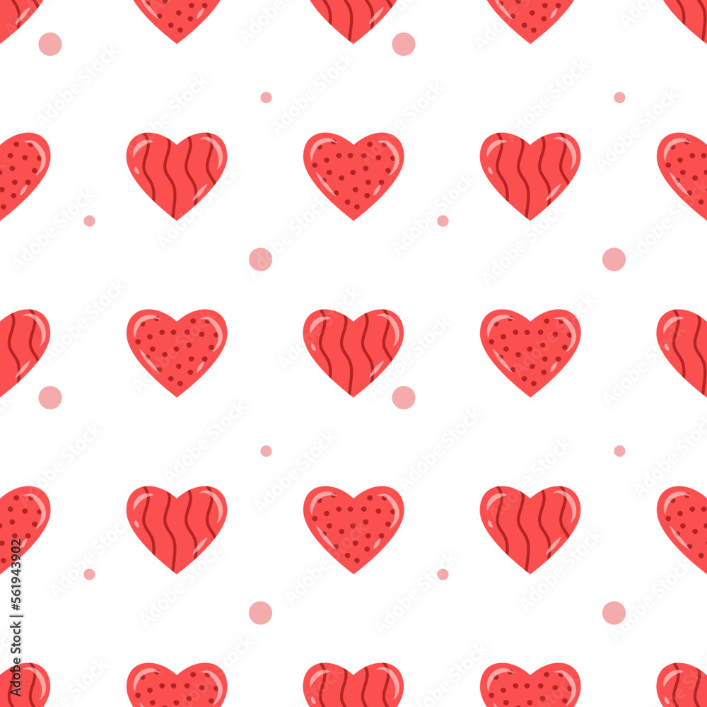 Seamless pattern with cute red hearts. St. Valentine's Day. Vector illustration.