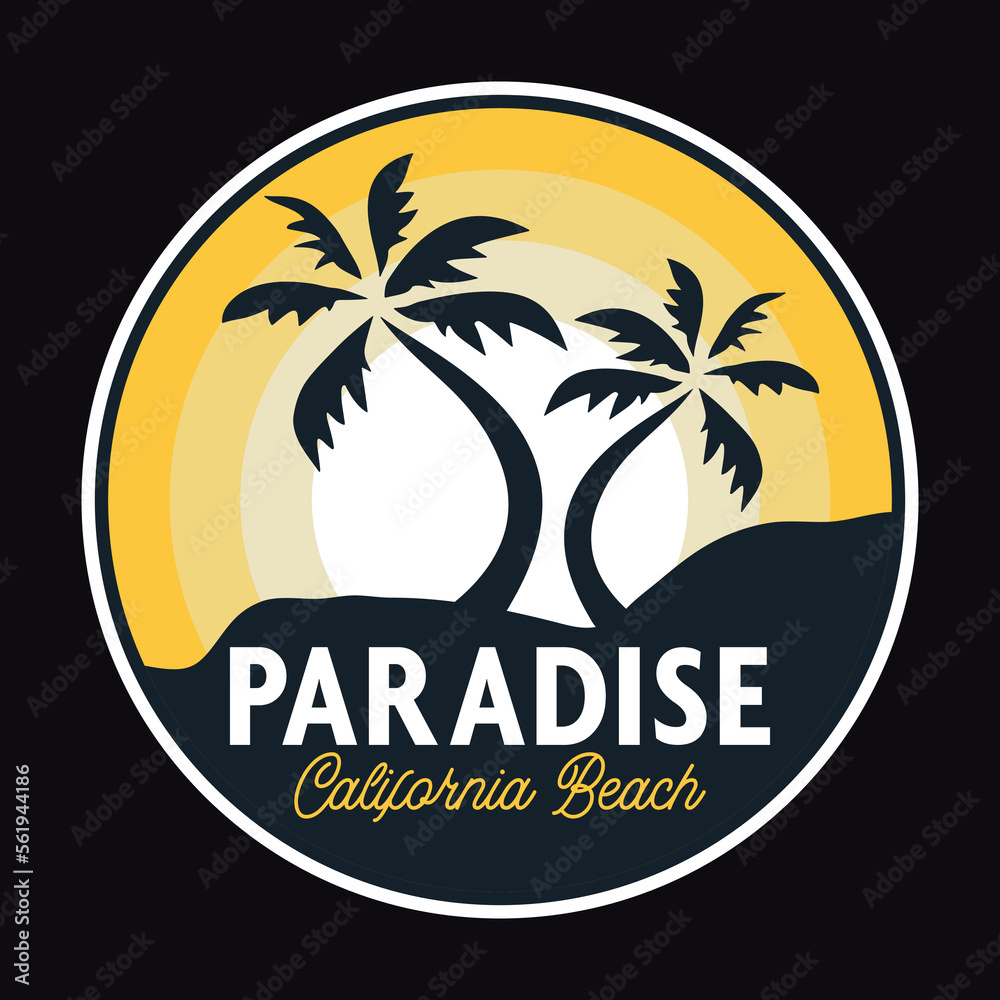 Summer California Sunset Beach Emblem Patch Logo Poster Label Vector Illustration Retro Vintage Badge Sticker And T-shirt Design
