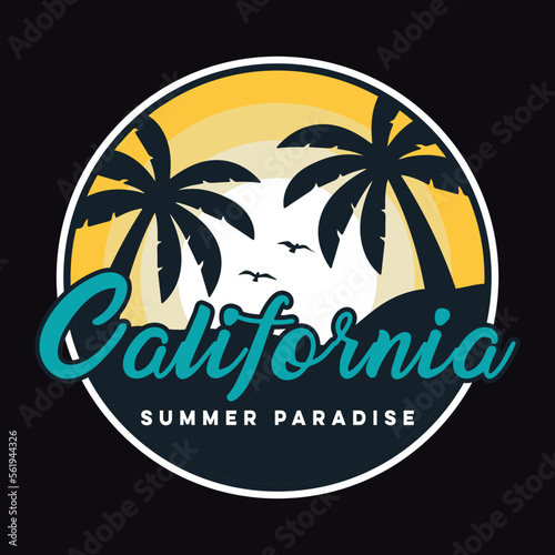 Summer California Sunset Beach Emblem Patch Logo Poster Label Vector Illustration Retro Vintage Badge Sticker And T-shirt Design
