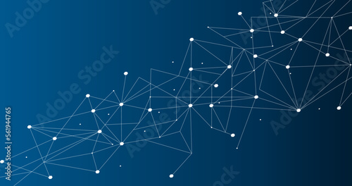 White network. Abstract connection on blue background. Network technology background with dots and lines for desktop. Ai background. Modern abstract concept. Line background, network technology © Marinko
