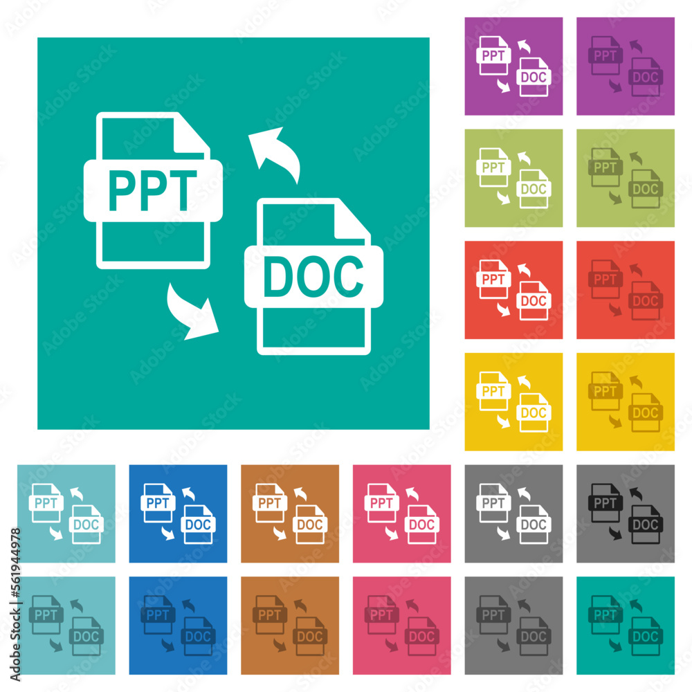 PPT DOC file conversion square flat multi colored icons PPT DOC file conversion square flat multi colored icons