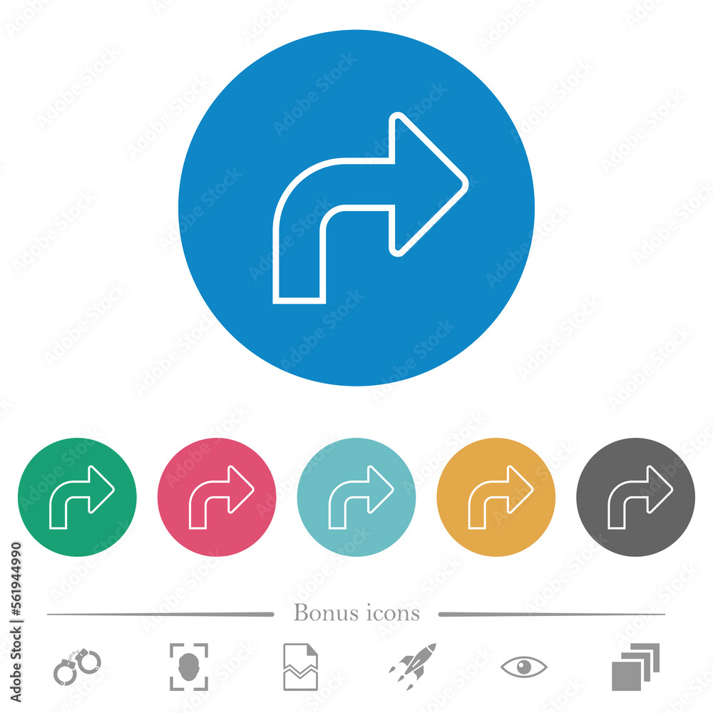 Top right side turn arrow outline flat round icons Top right side turn arrow outline flat round icons