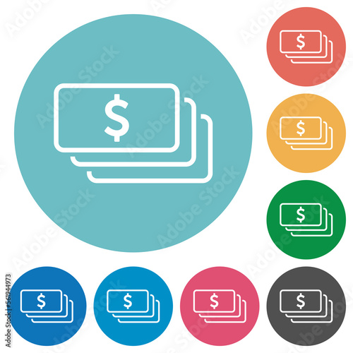 American dollar banknotes outline flat round icons
