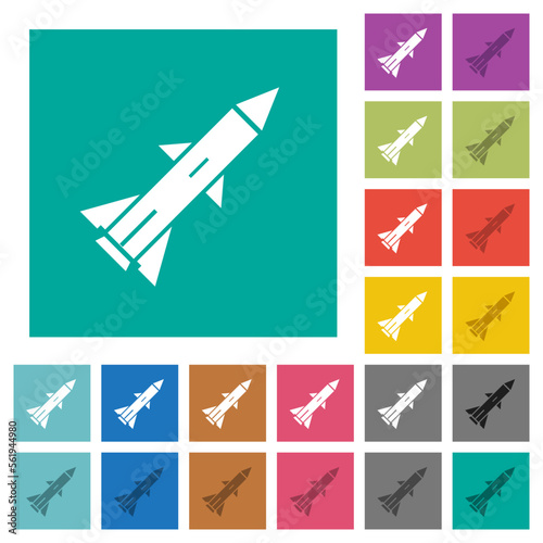 Ballistic missile square flat multi colored icons