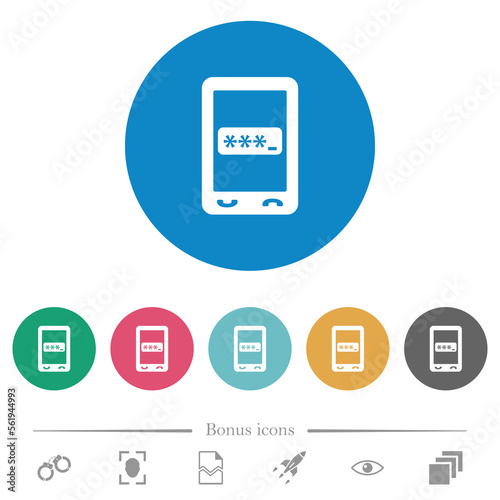 Mobile pin code flat round icons