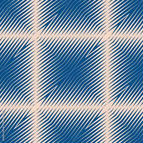 Retro halftone seamless pattern. Vector geometric texture with diagonal lines background. Blue and beige stripes, repeat tiles. Gradient transition effect. Trendy modern graphic abstract geo design