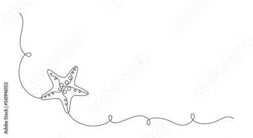 Continuous one line drawing of sea starfish. Star fish symbol and banner of beauty spa and wellness salon in simple linear style. Editable stroke. Outline Vector illustration