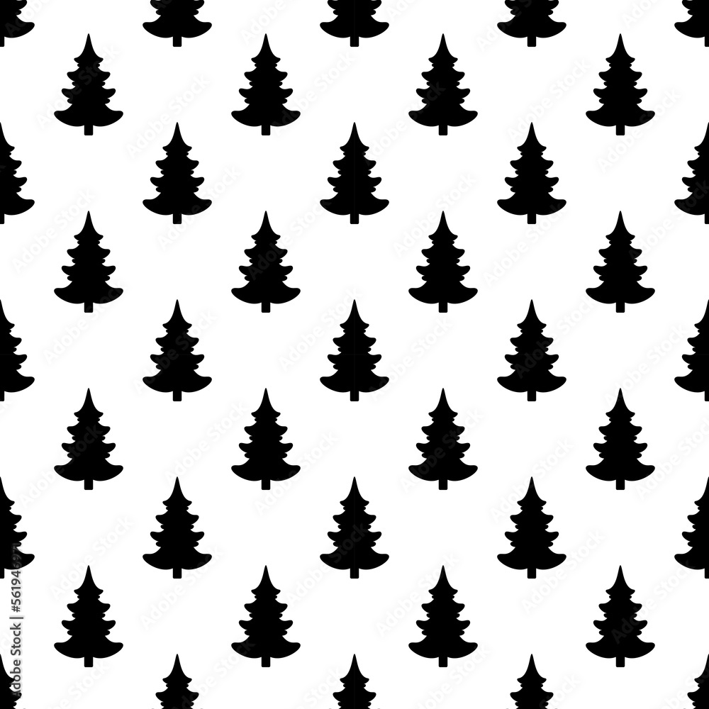 Seamless vector. Fir-tree background. New Year wallpaper. Christmas tree motif. Pines pattern. Holidays ornament. Winter pine trees image. Xmas illustration. Floral backdrop. Textile print design.