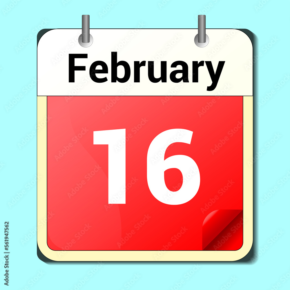 day on the calendar, vector image format, February 16 day on the calendar, vector image format, February 16
