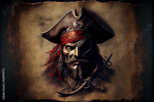 Pirate old fabric with one patche texture. AI generated art illustration. 