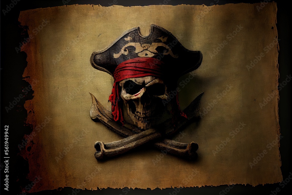 Obraz premium Pirate old fabric with one patche texture. AI generated art illustration. 