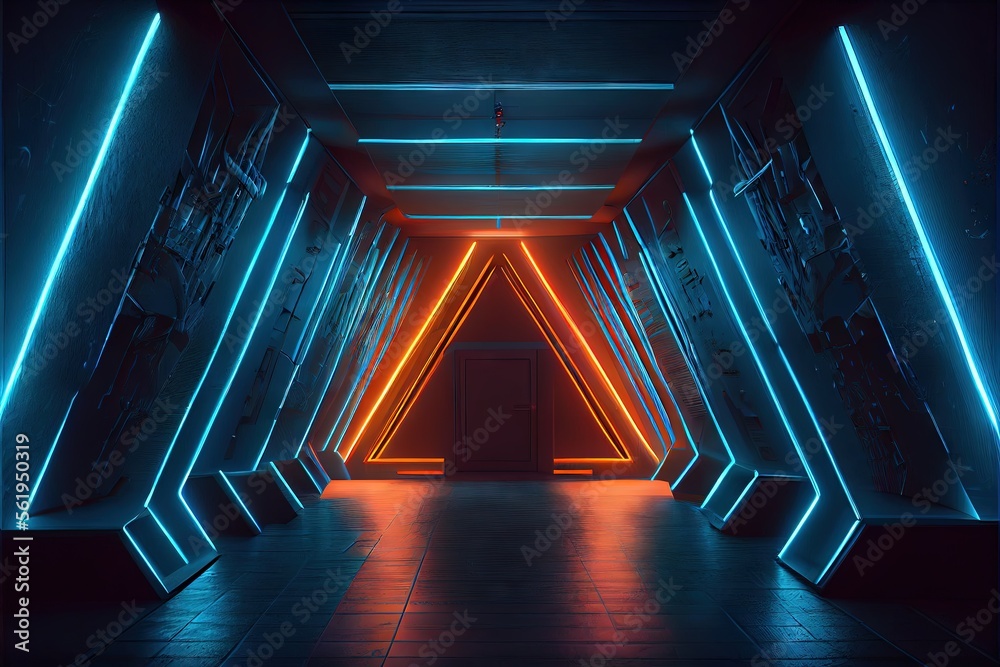 Sci Fi Futuristic Hallway Showcase Stage Room Big Triangle Alien Blue ...