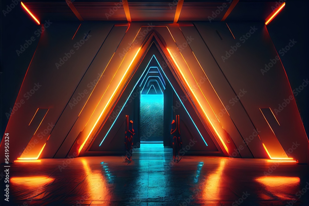 Poster Sci Fi Futuristic Hallway Showcase Stage Room Big Triangle Alien ...