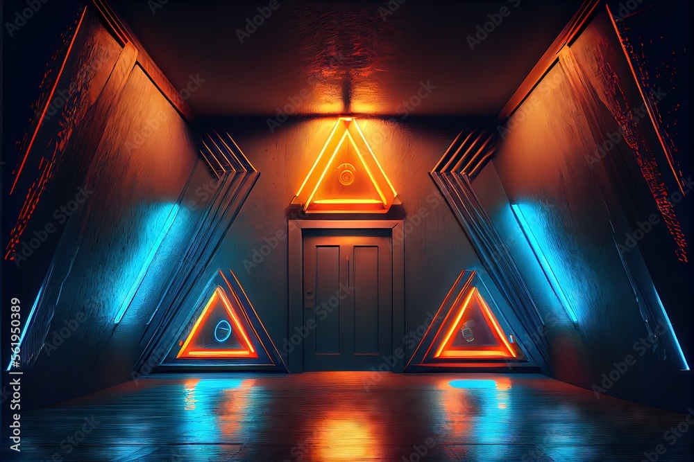 Sci Fi Futuristic Hallway Showcase Stage Room Big Triangle Alien Blue ...