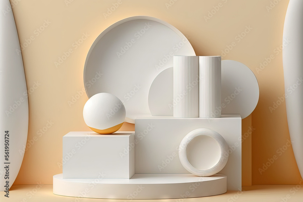 minimal background, product display podium mockup, abstract white geometry shape, premium template. Generative AI