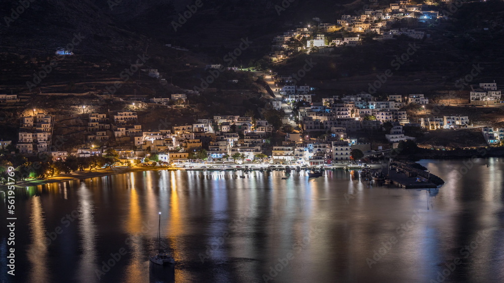 Amorgos island night timelapse from above. Greece