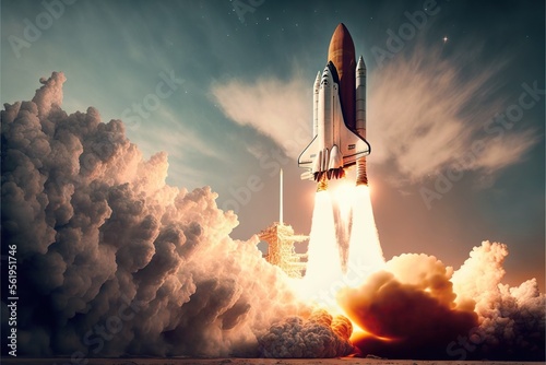 Space shuttle launching into orbit, created with Generative AI technology