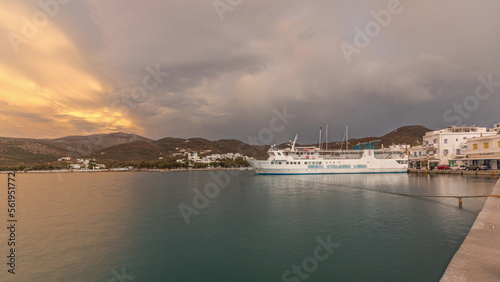 Panorama of Amorgos island evening timelapse. Greece