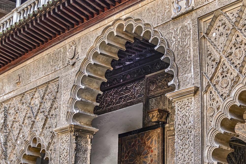 The Royal Alcazar of Seville - group of 14th century royal palaces. The palaces showcase a mix of Moorish, Renaissance and Mudejar architecture. Seville, Andalusia, Spain. 