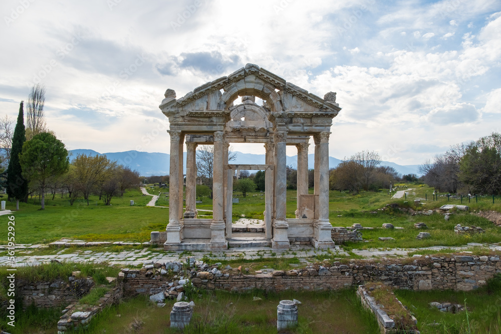 Famous Tetrapylon Gate in Aphrodisias ancient city. Archaeological and historical sites of modern Turkey Famous Tetrapylon Gate in Aphrodisias ancient city. Archaeological and historical sites of modern Turkey