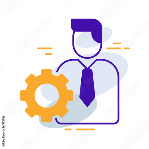 Employee management business management icon with orange purple outline style. employee, business, organization, manager, management, office, work. Vector Illustration