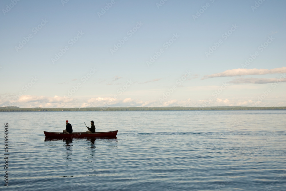 Canoeing Sebago Lake in Maine.