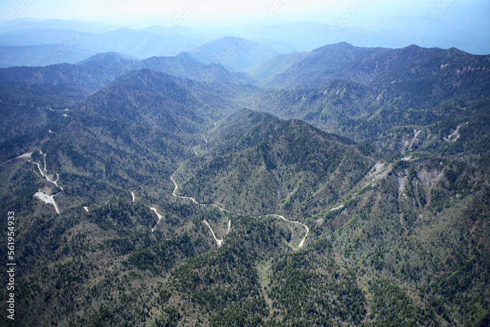 Aerial view of Route 441 in the Great Smoky Mountains NP on the TN/ Aerial view of Route 441 in the Great Smoky Mountains NP on the TN/