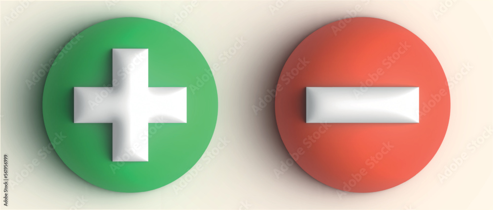 Obraz premium 3d plus and minus. Check mark vector icons