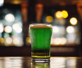 photo of a green beer poured into a glass in an Irish pub, San Patrick's Day - AI Generated