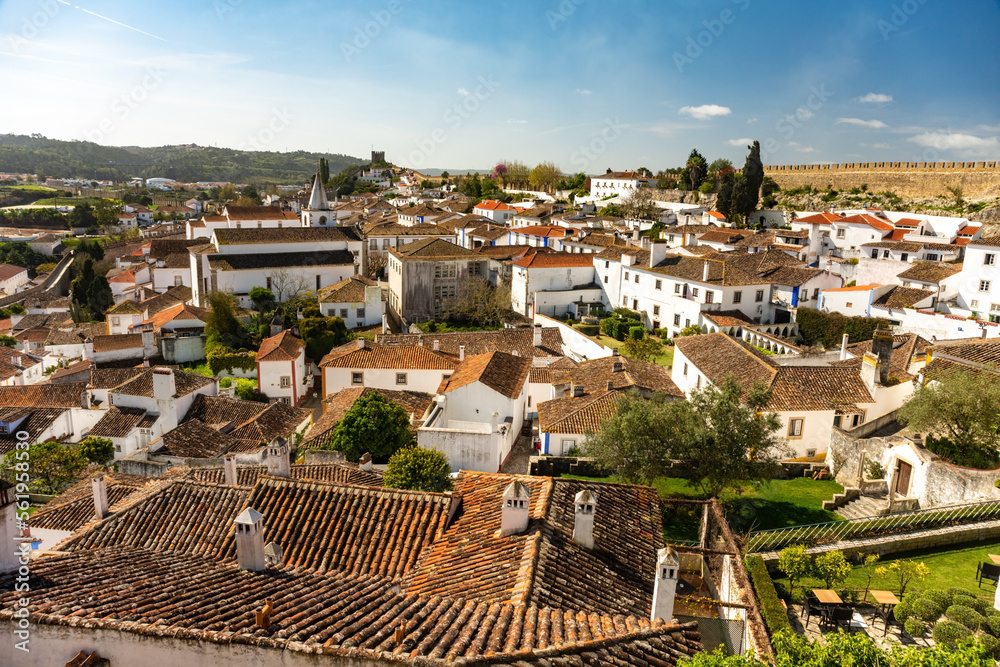 Aerial view of beautiful medieval village Obidos in the centre of Portugal