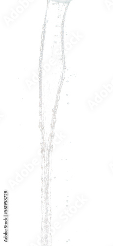 Shape form pouring of Water line fall to tube pine water in air and stop motion freeze shot. Pour Throw Water for shape line texture graphic resource elements, black background isolated