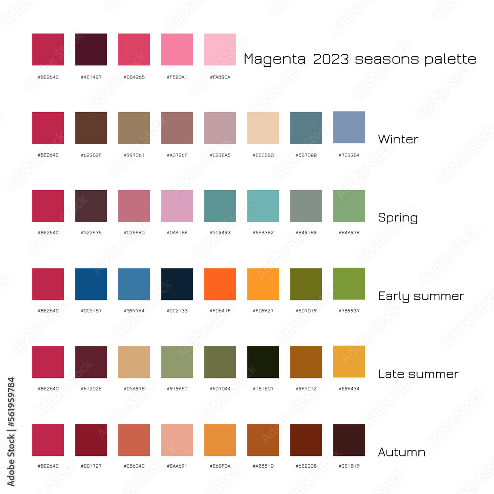 Magenta color of the year 2023 seasons palette. Winter, spring, early ...