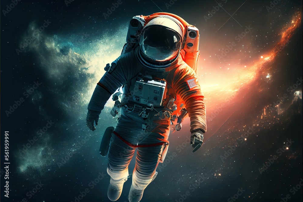 Astronaut floating above moon 3D illustration of science with Generative AI