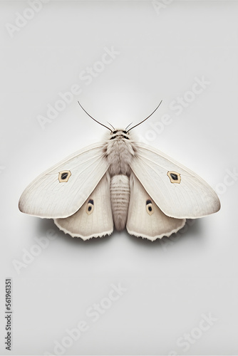 white moth closeup illustration isolated on a plain white background
