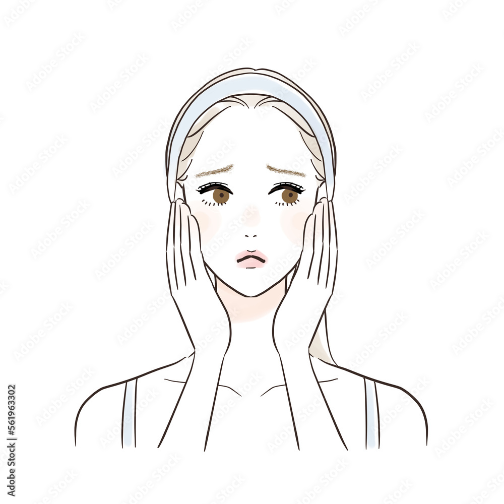 コマある・悩む・心配する女性 スキンケア コマある・悩む・心配する女性 スキンケア