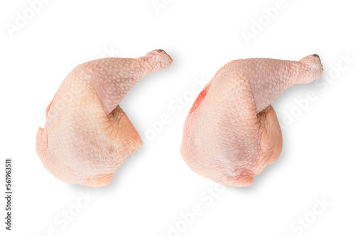 Raw chicken legs isolated on white photo