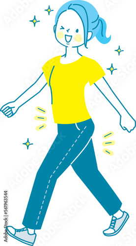 ウォーキングで脂肪燃焼する若い女性のイメージイラスト