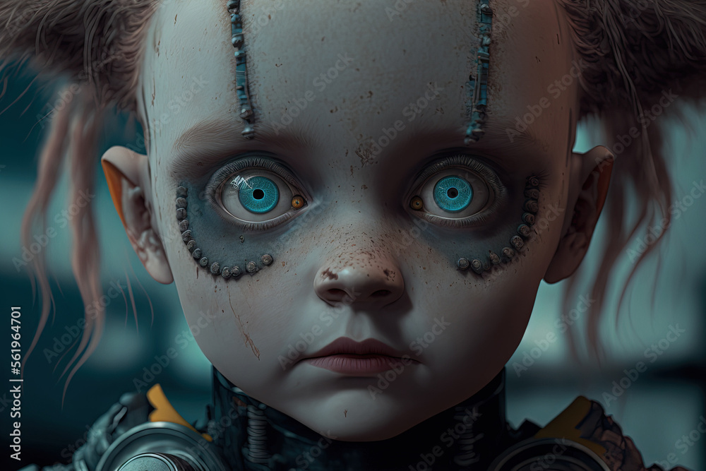 Creepy doll face cyberpunk style. Generative AI Stock Illustration Adobe Stock