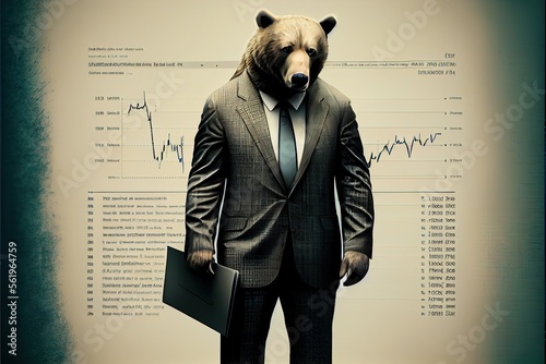 Bear in suit Business stock market with graphic diagram. Generative AI photo