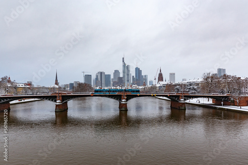 Frankfurt Winter Skyline with tram