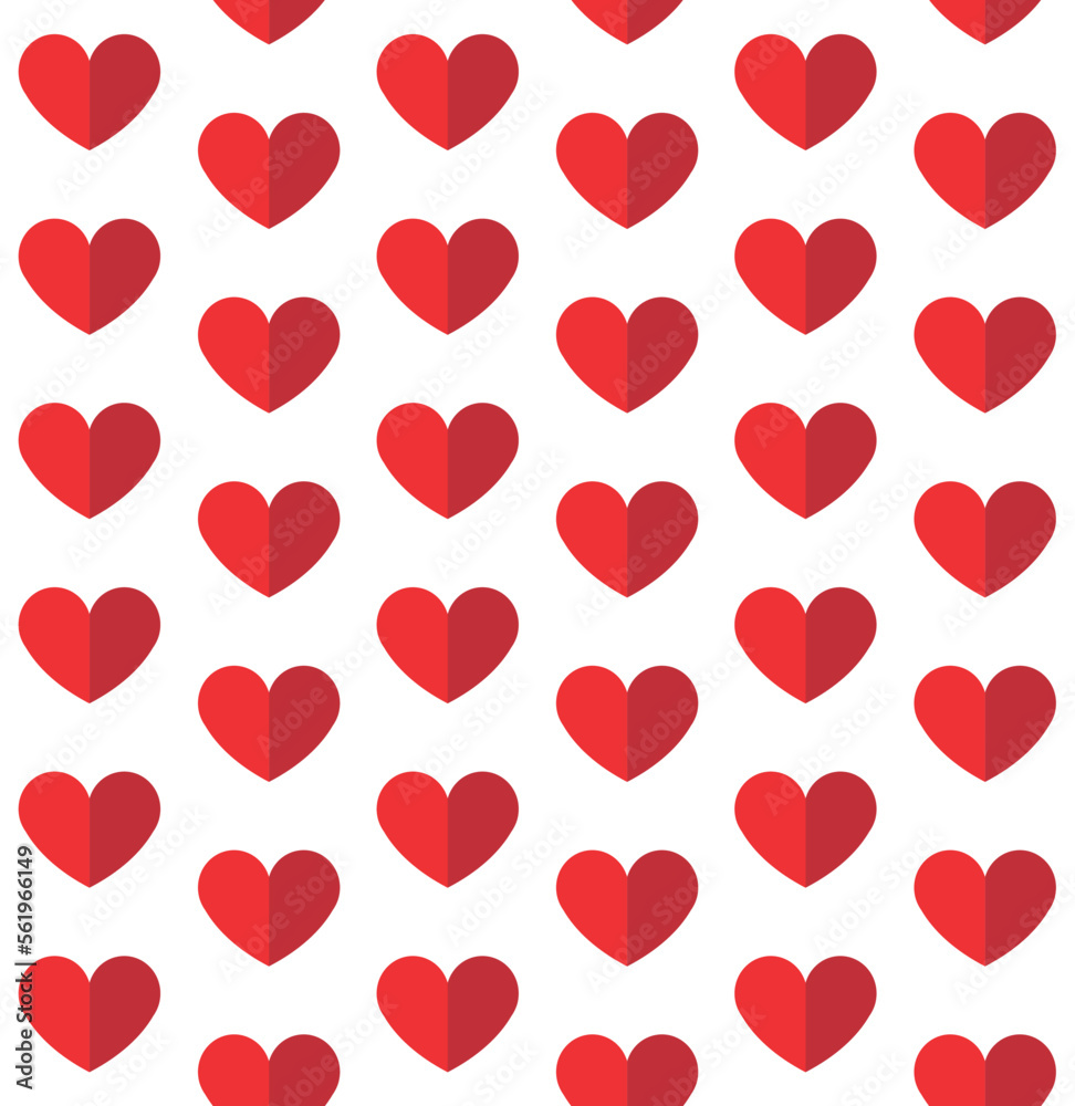 Vector seamless pattern of flat heart isolated on white background