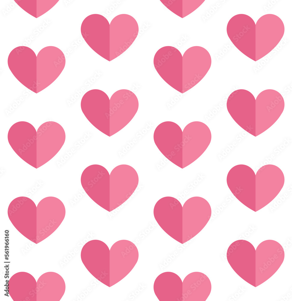 Vector seamless pattern of pink flat heart isolated on white background