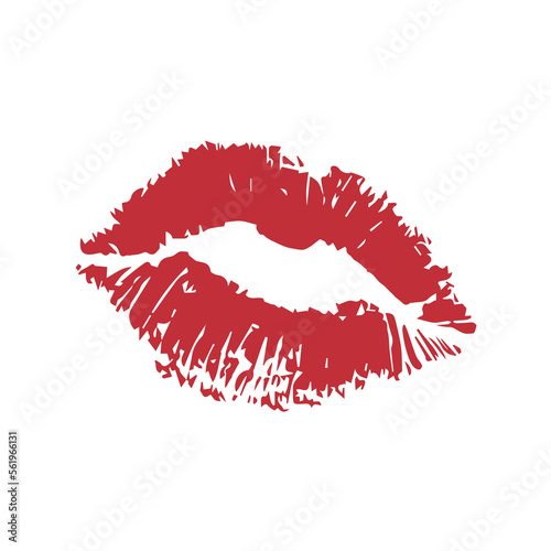 Vector red lipstick lips kiss imprint isolated on white background