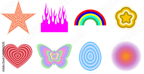 Collection of Cool Cute Stickers y2k style Vector Design. Trendy y2k illustration EPS10.