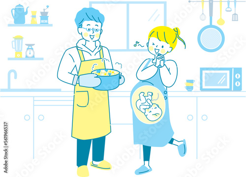 妊婦さんのために鍋料理をする夫