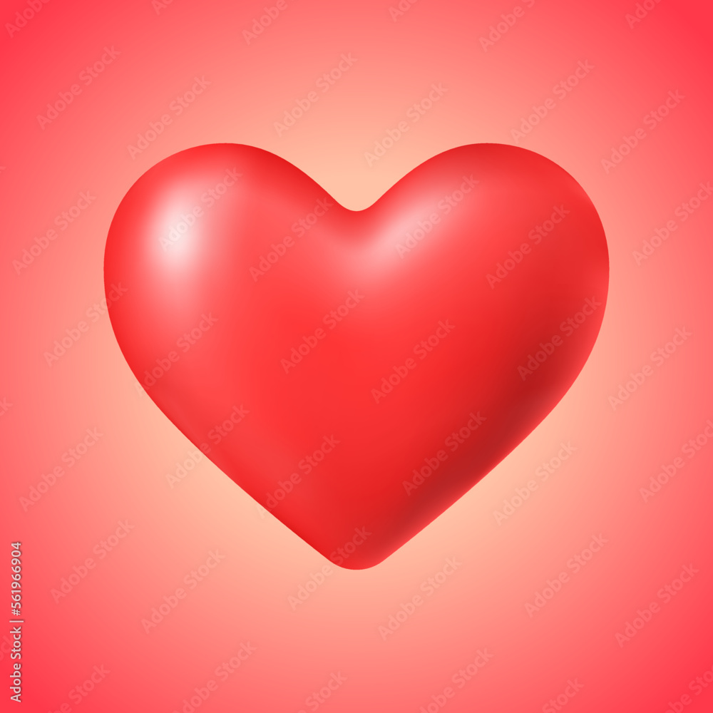 Red heart on light red background. Vector illustration. Beautiful design element for poster, banner, icon, button, greeting card, invitation, social post.